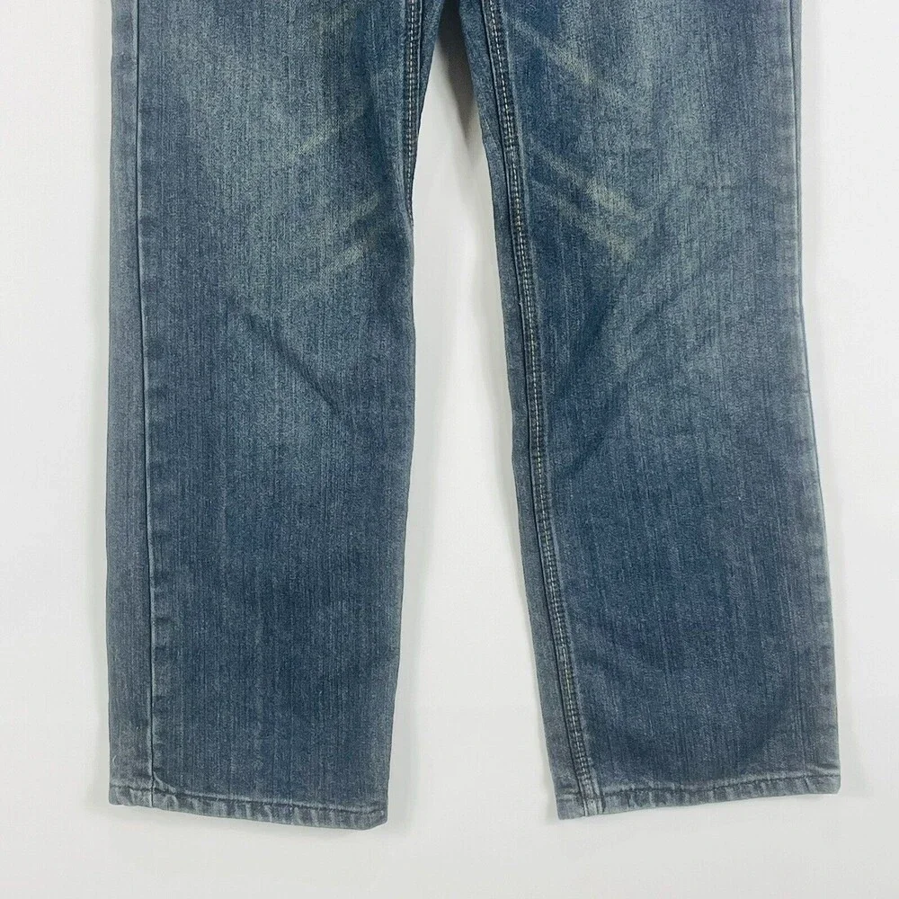 FUSAI 1997‎ Straight Leg Leather Trim Pocket Distressed Jeans Mens Sz 30 x 30 - Picture 3 of 8